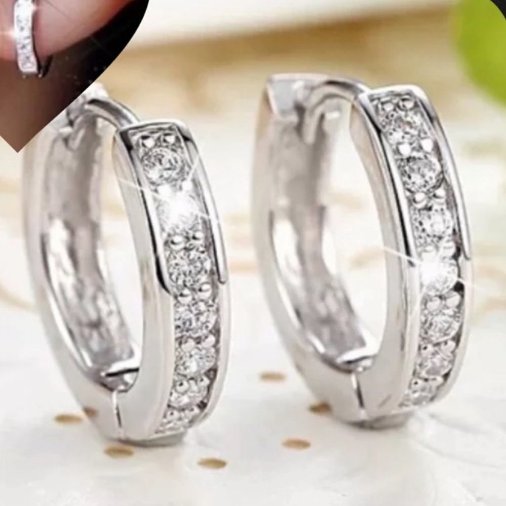 Silver Channel Set Princess Cut Crystals Small Hoop Earrings NEW